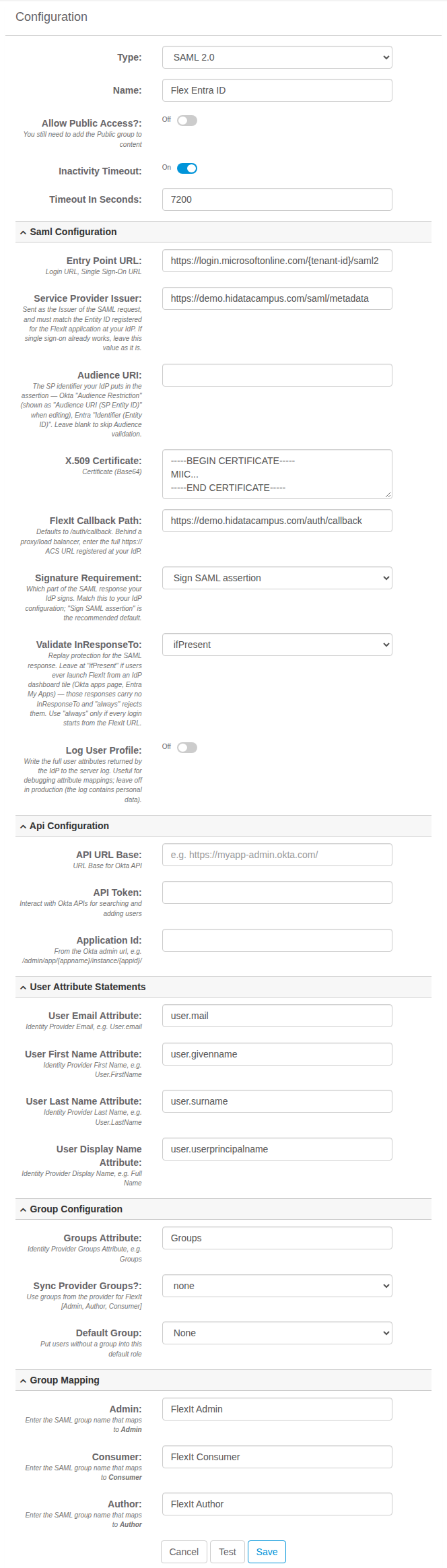 “SAML Configuration”