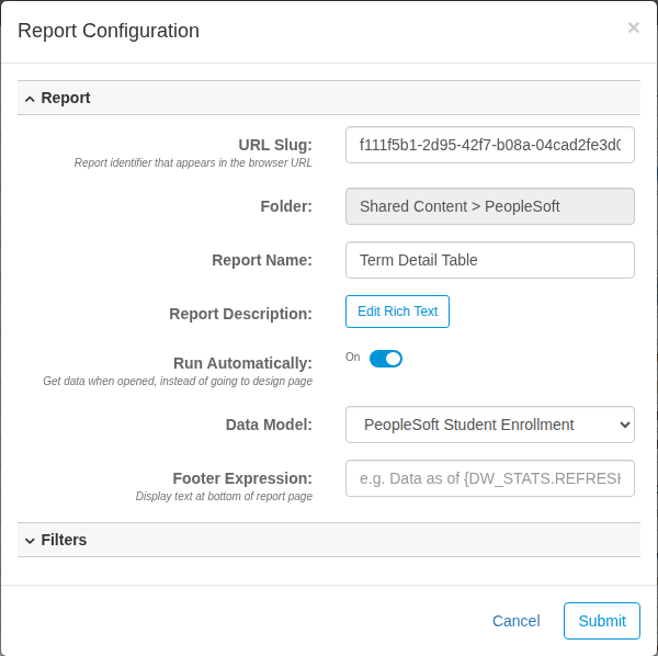 Report config